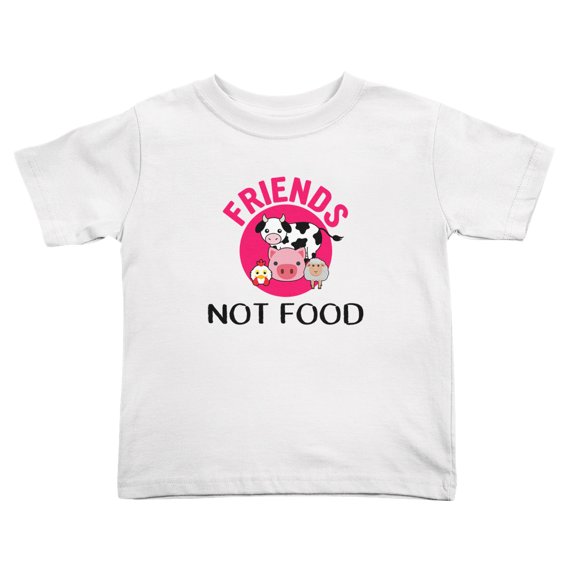 Friends Not Food Animal Lover Vegan Funny Toddler T Shirts for Boys Girls (White, Youth S)