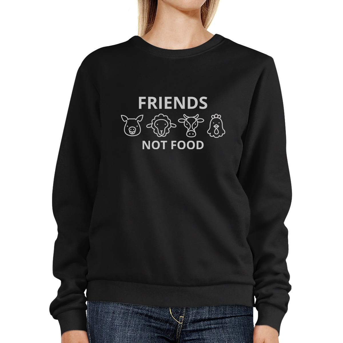 Friends Not Food Black Sweatshirt Cute Animal Graphic For Earth