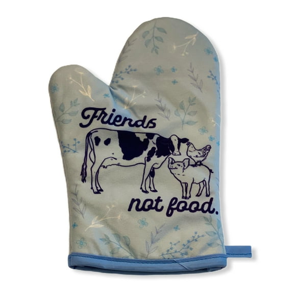 Friends Not Food Oven Mitt Cow Pig Chicken Vegan Plant Based Graphic Baking Glove