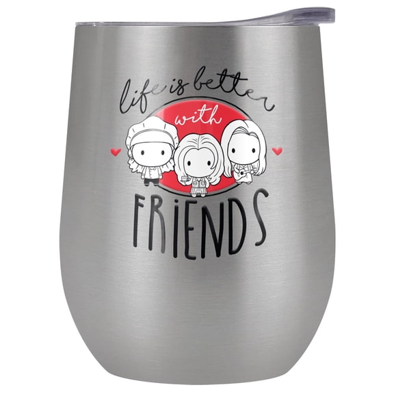 Friends Official Better With Friends 12 OZ Silver Stemless Wine Tumbler, Stainless Steel Travel Cup|Lake Tumbler|Insulated with Leak Resistant Slide-Lock Lid