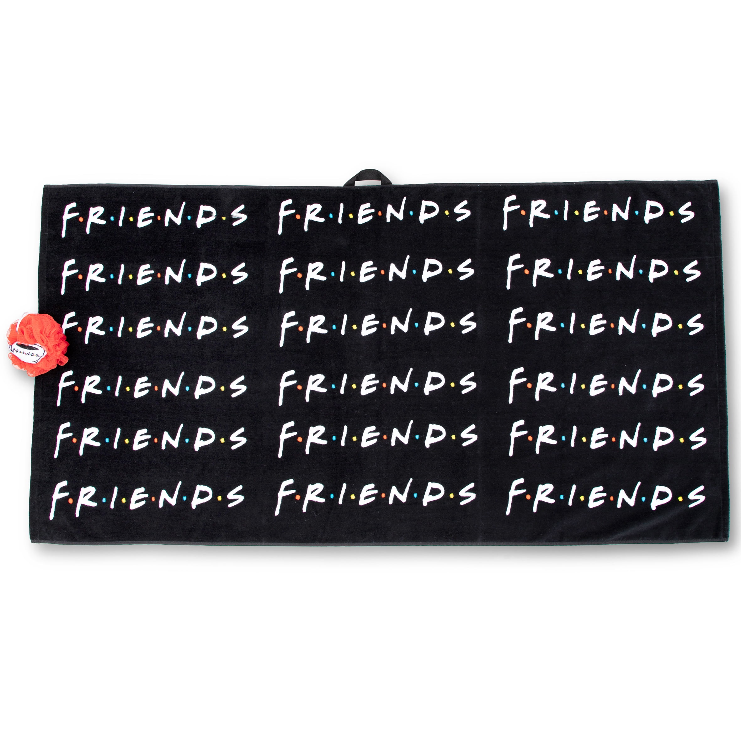 Friends Oversized Kids 100% Cotton Towel and Character Loofah Set, Black, Warner Bros
