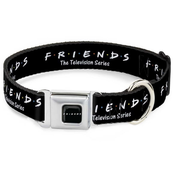 Friends Pet Collar, Dog Collar Metal Seatbelt Buckle, Friends The Television Series Logo Black White Multi Color, 9.5 to 13 Inches 1.0 Inch Wide