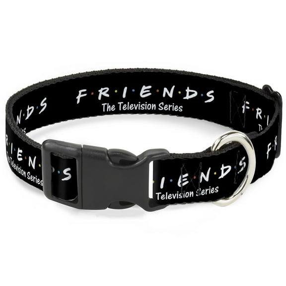 Friends Pet Collar, Dog Collar Plastic Buckle, Friends The Television Series Logo Black White Multi Color, 7 to 8.5 Inches 0.5 Inch Wide