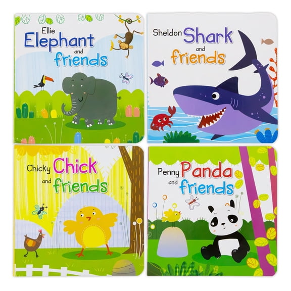 Friends Series Board Books, 4 Titles, Animal Friends Fun Early Learning Story Book Picture Book for Toddler Children Bedtime Reading Home Classroom, 4-Pack
