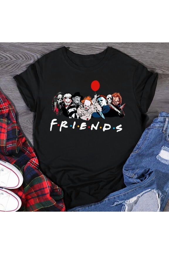 Friends T Shirt Best Stephen King Horror Characters Printed Cartoon Women Fashion Tops Oversized Tee Halloween Clothes Women
