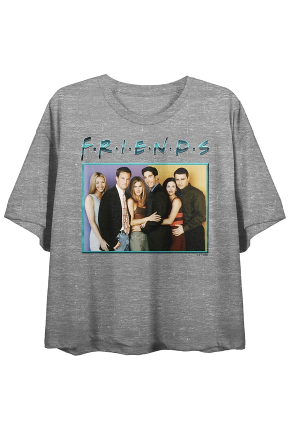 Friends TV Cast Photo Women's Athletic Heather Crew Neck Short Sleeve Crop Top-Medium