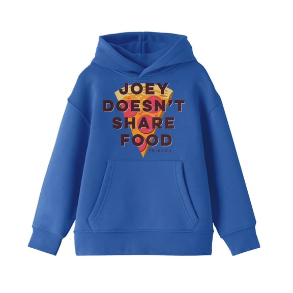 Friends TV Joey Doesn't Share Food Boy's Royal Blue Graphic Hoodie-XS