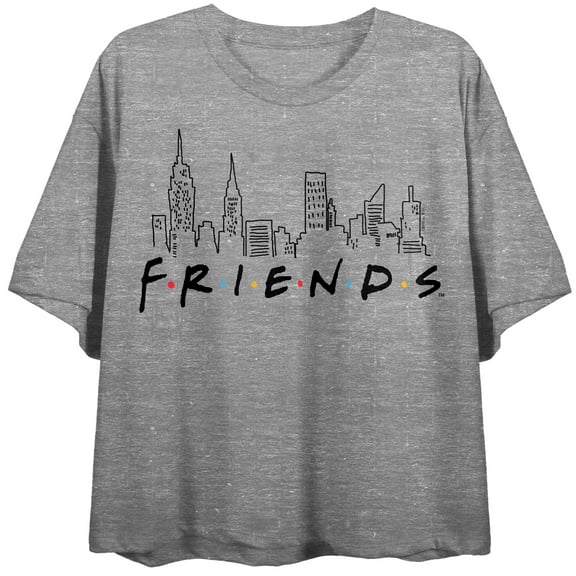 Friends TV New York Skyline Women's Athletic Heather Crew Neck Short Sleeve Crop Top-Large