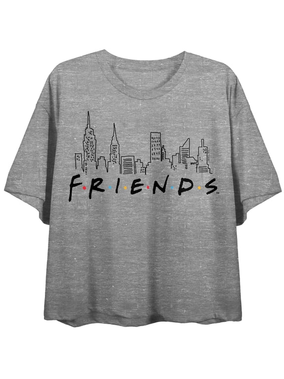 Friends TV New York Skyline Women's Athletic Heather Crew Neck Short Sleeve Crop Top-Small