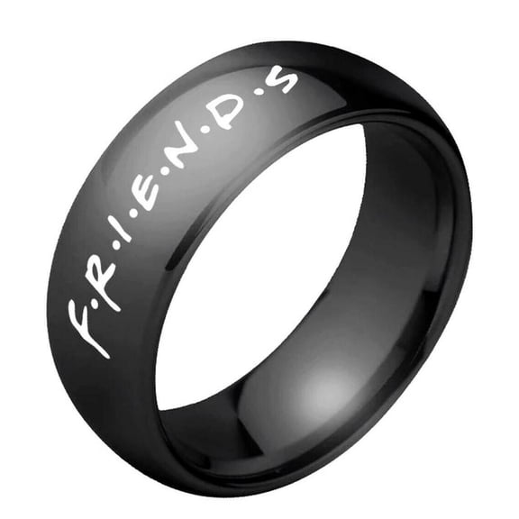 Friends TV Series Logo Black Stainless Steel Band Ring Size 6