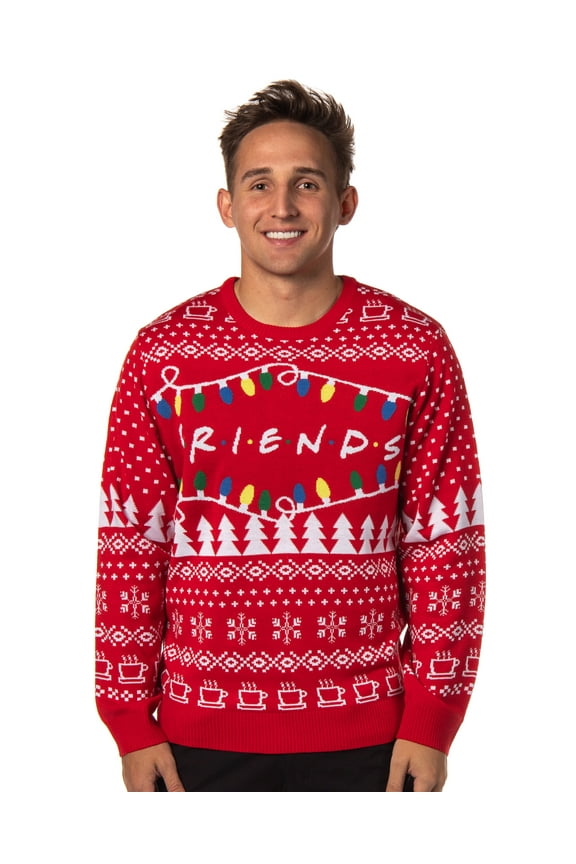 Friends TV Series Men's Logo And Holiday Lights Ugly Christmas Adult Pullover Sweater