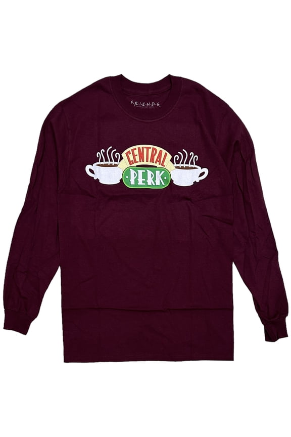 TV Series Show Men Central Perk Coffee Shop Cafe Long Sleeve Tee T-Shirt (Small, Burgundy)