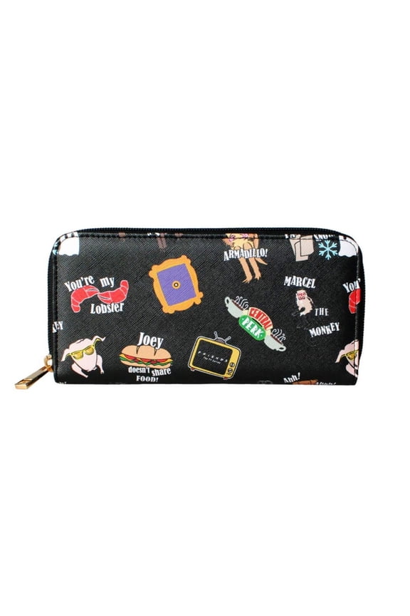 Friends TV Show All Over Print Design Black Zip Top Clutch Wallet