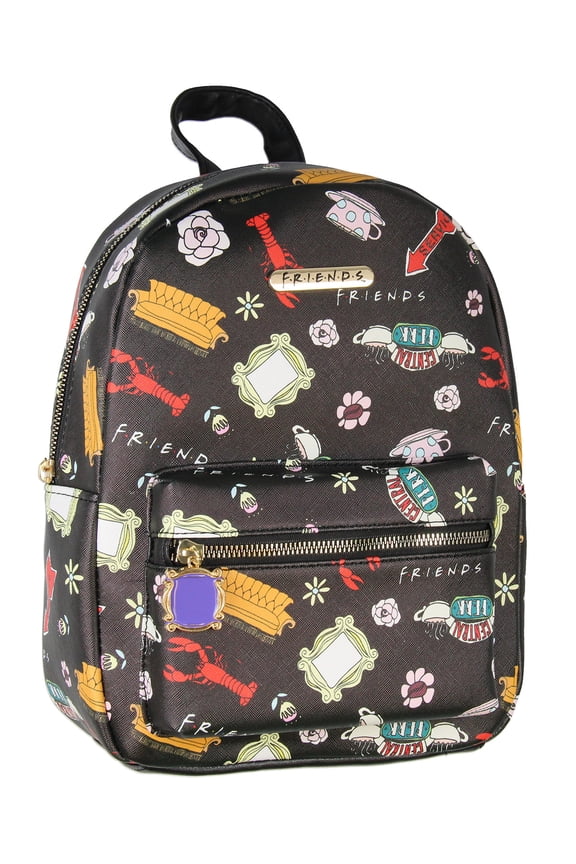 Friends TV Show Allover Toss Print Faux Saffiano Leather Mini Backpack Bag 11"