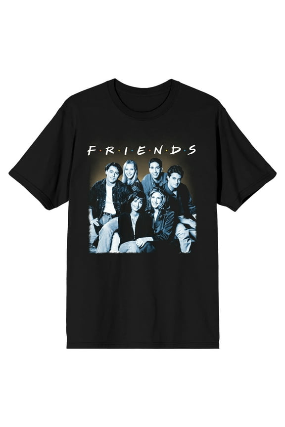 Friends TV Show Black and White Cast Photo Men's Black T-shirt-Medium