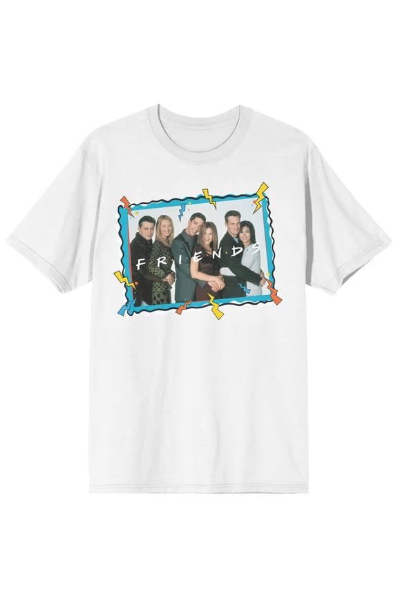 Friends TV Show Cast Cartoon Frame Juniors' White T-shirt-Medium