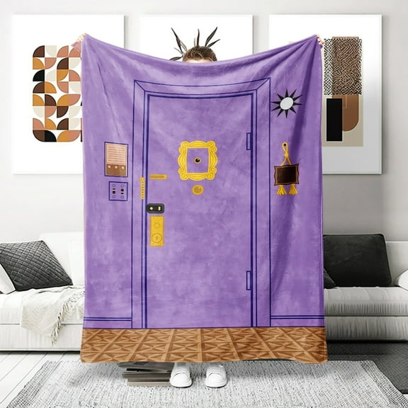 Friends TV Show Laugh Out Loud Door Flannel Blanket Purple Door Yellow Accents All Season Throw Bed Couch Camping Travel Perfect Gift Friends Fans Birthday Flannel Blanket Home Decor