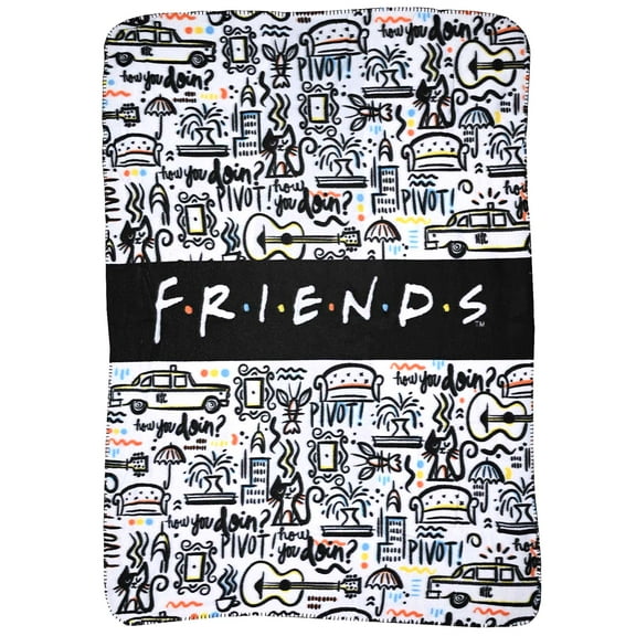 Friends TV Show Logo Fleece Throw Blanket 45" x 60" Cafe Taxi Cat White
