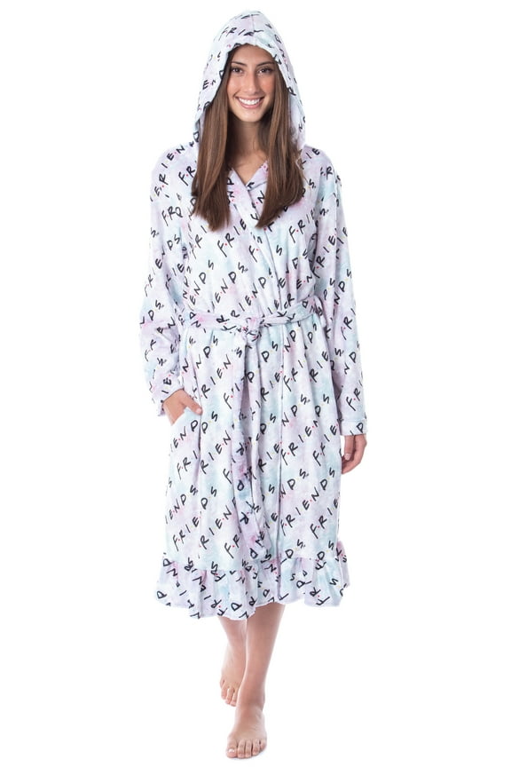 Friends TV Show Logo Womens' Luxury Fleece Plush Robe Hooded Bathrobe