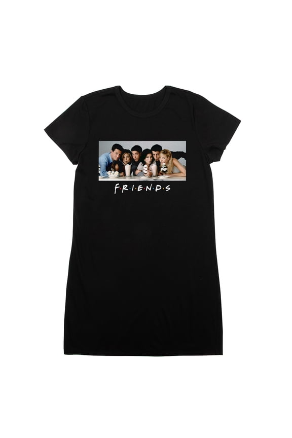 Friends TV Show Sitcom Women's Black Graphic Print Tee Shirt Dress-S
