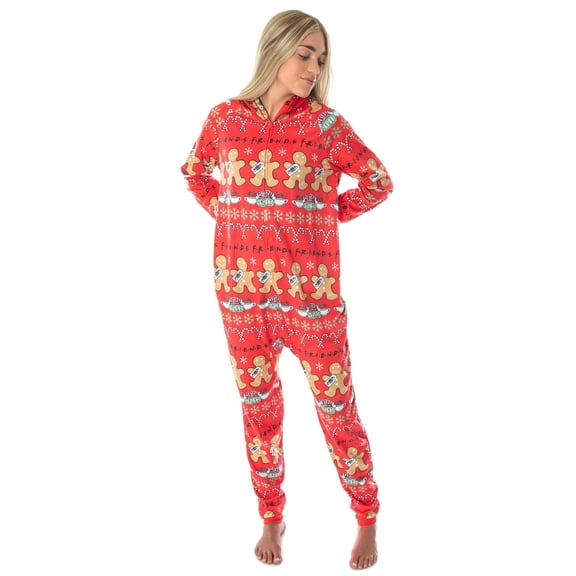 Friends TV Show Womens' Central Perk Ugly Christmas Sweater Holiday Hooded Pajama Union Suit Sleepwear Loungewear