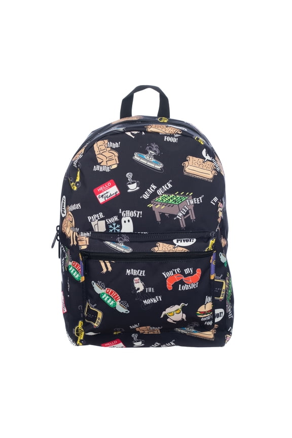 Friends TV Sitcom All Over Print Black Multicolor Backpack, Adult