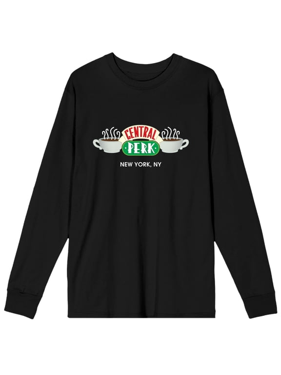 Friends TV Sitcom Series Central Perk Logo Men's Black Long Sleeve Tee- L