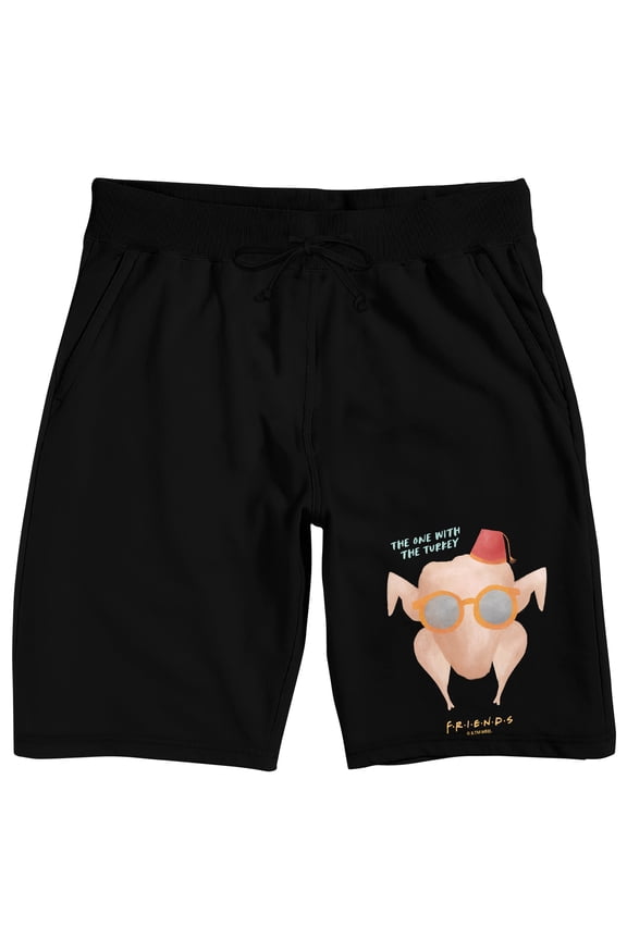 Friends TV The One With The Turkey Men's Black Sleep Pajama Shorts-Small