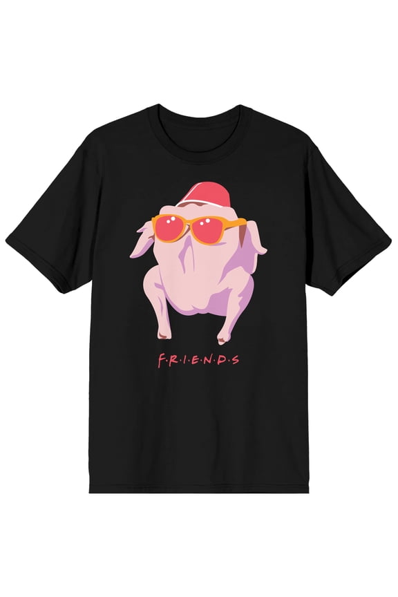 Friends TV Turkey with Hat and Shades Men's Black Graphic Tee-S