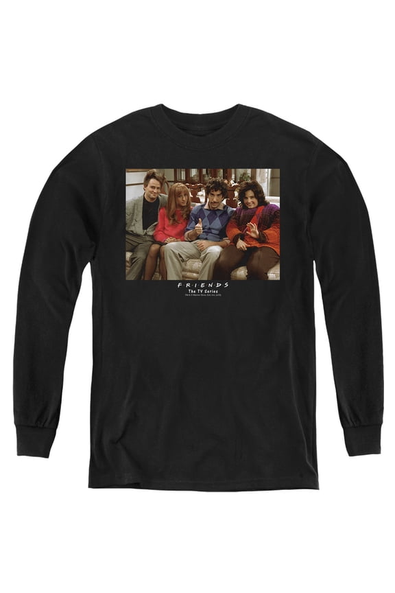 Friends Throwback Kids Long Sleeve T Shirt (Large) for Youth Boys and Girls, Black