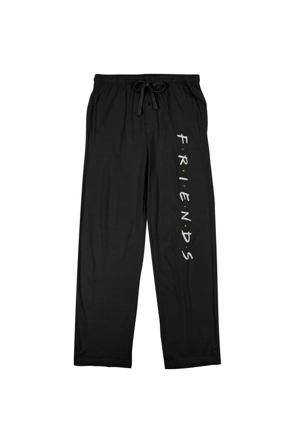 Friends Title Logo Men's Black Drawstring Sleep Pajama Pants -Medium