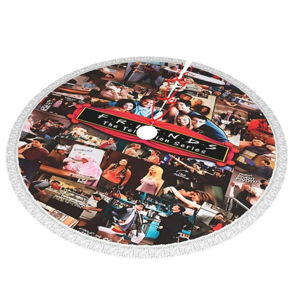 Friends Tv Show Christmas Tree Skirt with Tassel Thickened Xmas Tree Base Cover for Decorations Holiday Party