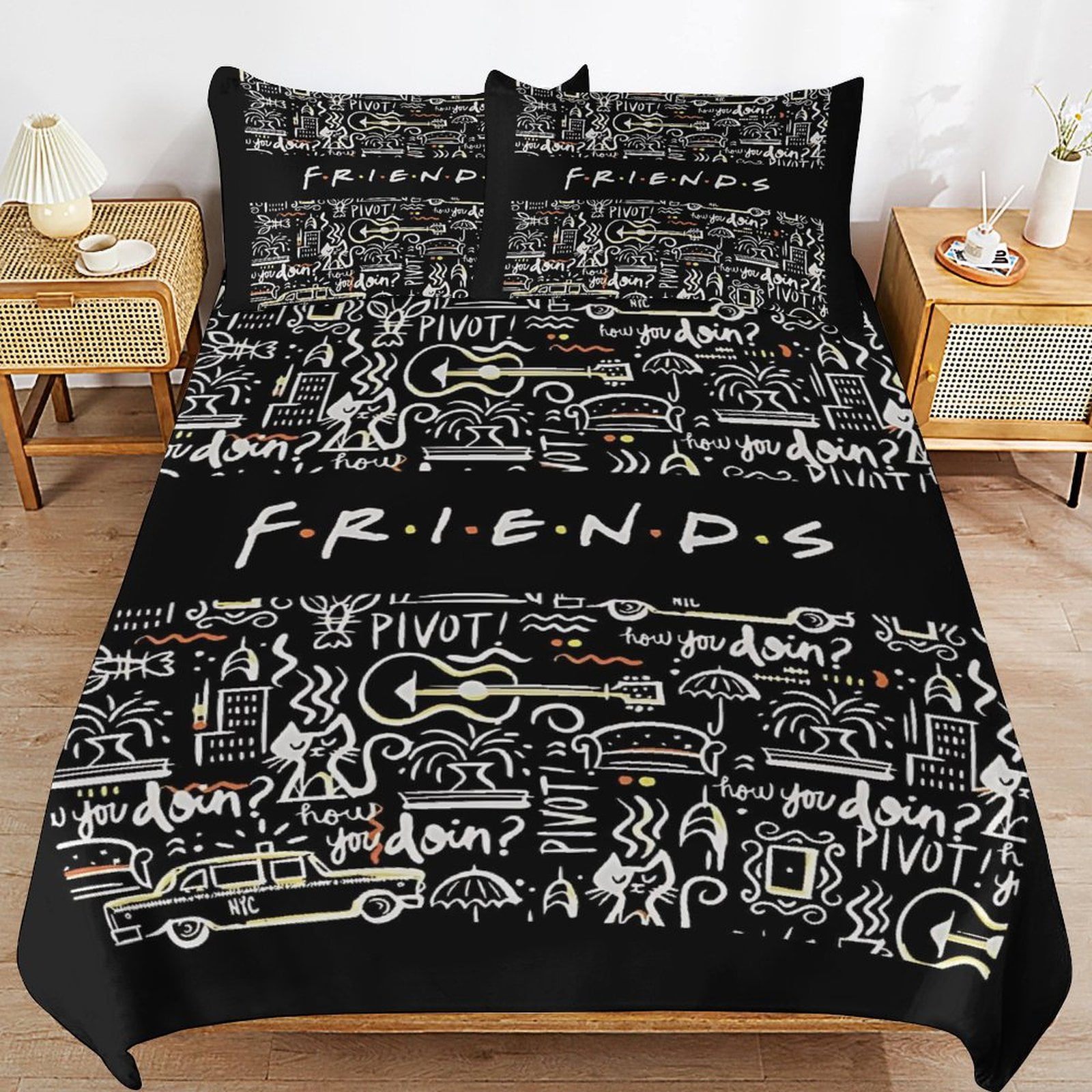 Friends Tv Show Duvet Cover Set Cartoon Print Bedding Set 3pcs for Kids