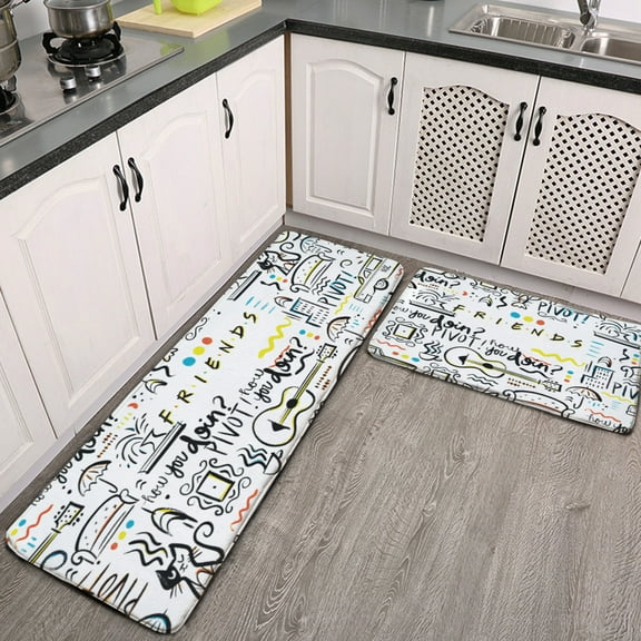 Friends Tv Show Kitchen Floor Mats Set Of 2, Waterproof and Non-Slip Padded Kitchen Floor Mats, Comfortable Standing Mats for Kitchen, Home, Office, Sink, Laundry Room, Multiple Sizes