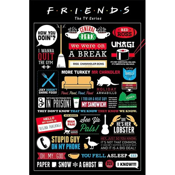 Friends - Tv Show Poster (Infographic - Quotes Logos Pictos) UNFRAMED PAPER POSTER, Home Decor