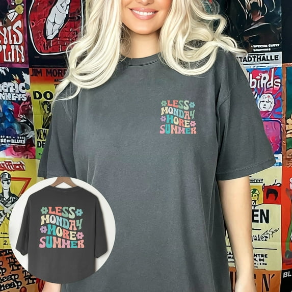 Friends Vacation Shirt, Girls Trip Shirts, Beach Shirts For Women, Beach Day Time Shirt, Comfort Colors Less Monday More Summer Shirt (Colors:Granite; Sizes:L;)