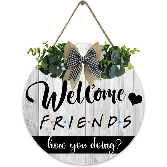 Friends Welcome Sign for Front Door,Friends TV Show Merchandise,Friends Decor,Friends TV Show Gifts,Friends Theme Wooden Sign Front Porch Decor 12×12 inch