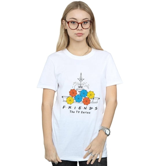 Friends Womens Fountain And Umbrellas Cotton Boyfriend T-Shirt