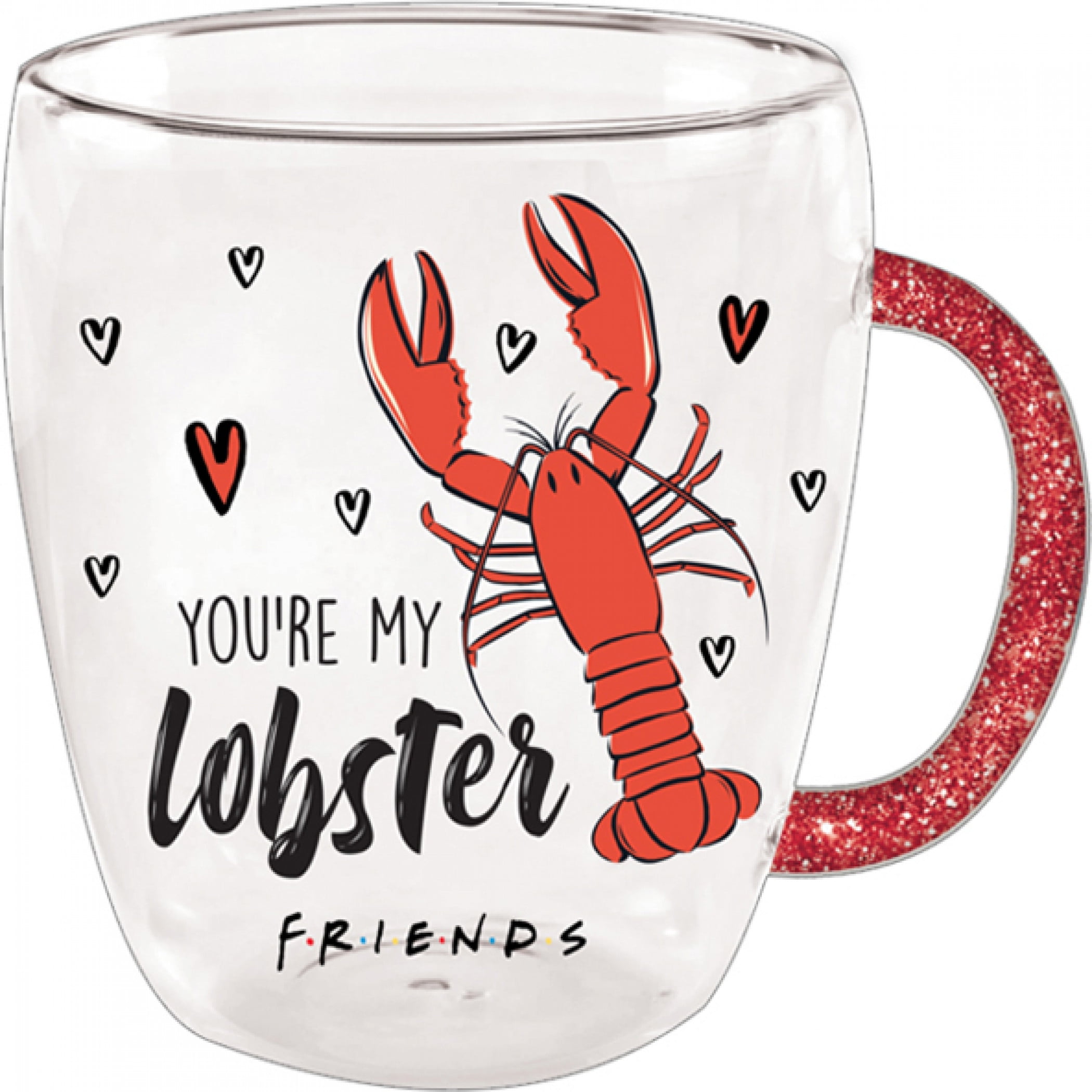 Friends You're My Lobster 14 Ounce Glitter Handle Glass Mug
