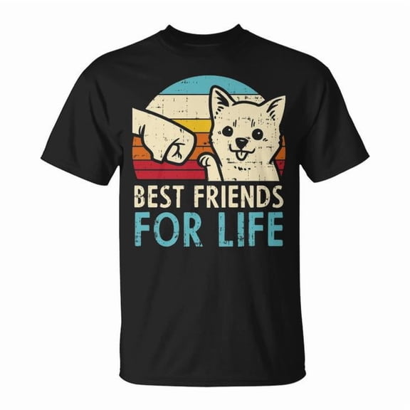 Friends for Life Chihuahua Fist Bump Tee Unisex Adult Cotton T-Shirt with Chiwawa Dog Graphic Casual Shirt for Dog Lovers, Size XL, Color Black