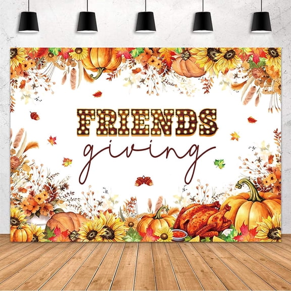 Friendsgiving Backdrop Happy Friendsgiving Thanksgiving Photography Background Fall Pumpkins Harvest Floral Sunflowers Turkey Thanksgiving Party Decorations Banner Supplies Photo Booth Props