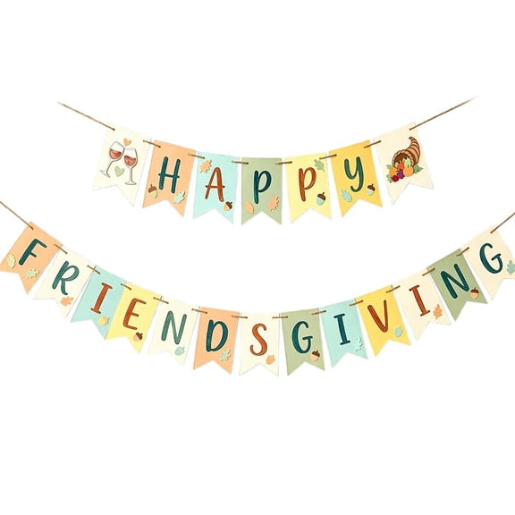 Friendsgiving Banner, Fall Paper Bunting with Pre-Punched Flags and Rustic Twine, Warm Harvest Color Tabletop Decor, Photo Backdrop for Mantel and Wall