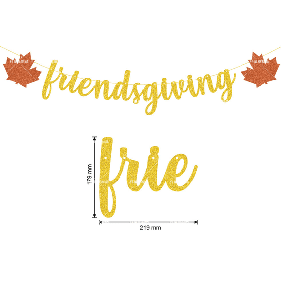 Friendsgiving Banner, Gold Glitter, Maple Leaf Garland, Thanksgiving Party Decoration, 7.05 x 8.62 Inches