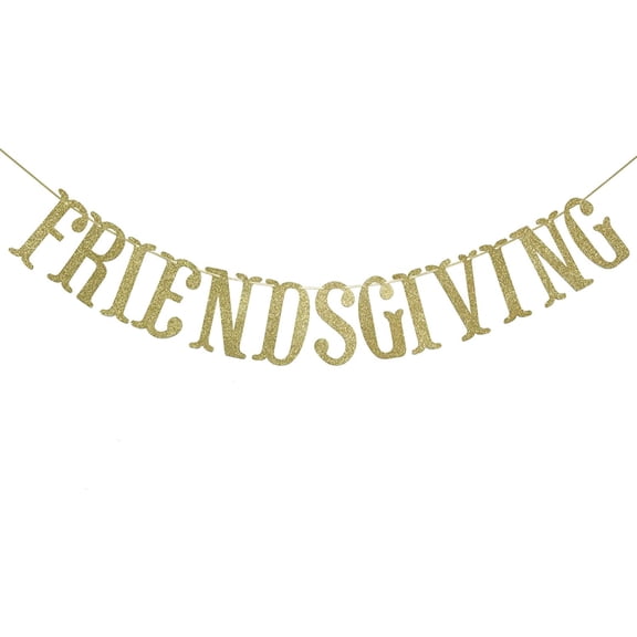 Friendsgiving Banner, Thanksgiving Friends Party Decor Seasonal Fall Home Decor (Gold)