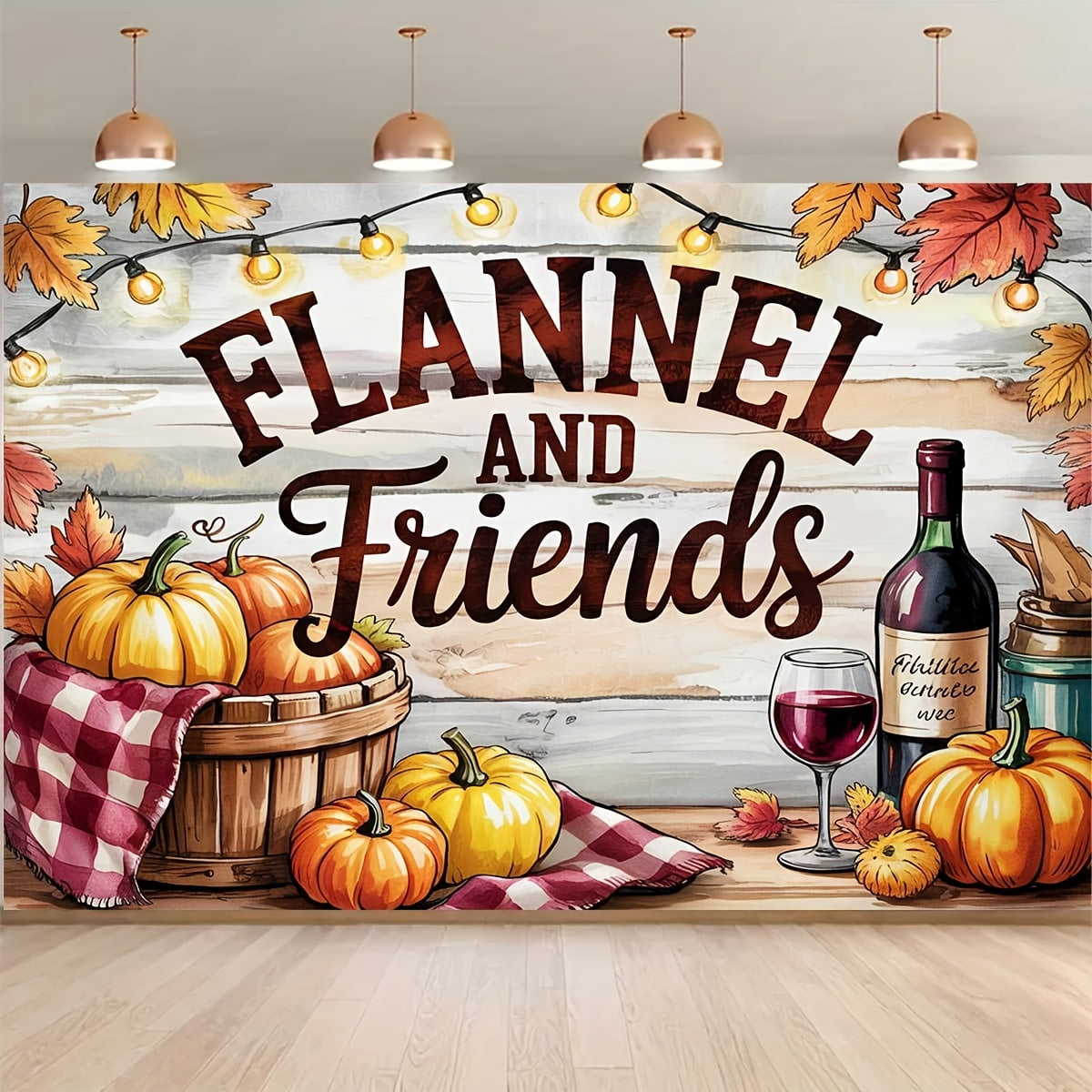 Friendsgiving Flannel and Friends Backdrop Rustic Wooden Board Pumpkin ...