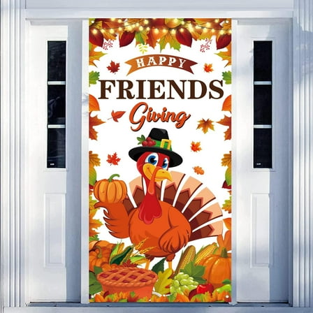 Friendsgiving Party Decorations Large Size Happy Friendsgiving Door Banner for Friendsgiving Party Decorations,71x35inch