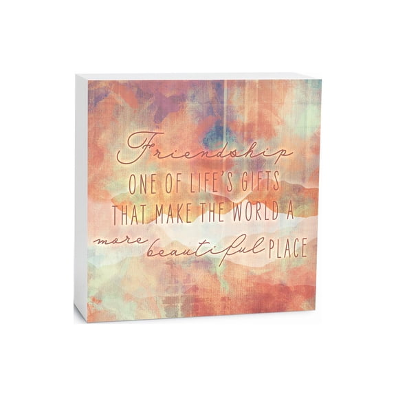 Friendship Beautiful Red Orange Splash 5 x 5 Wood Tabletop Sign Plaque