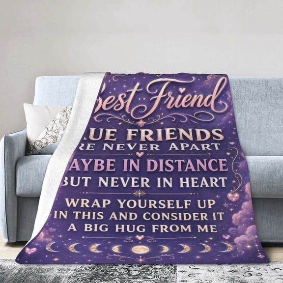 Friendship Blanket Gift Throw Blanket Purple Celestial Moon Stars Long Distance Gift for Women Bestie 60x50