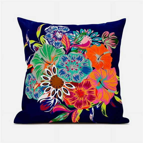 Friendship Bouquet Indoor/Outdoor Pillow in Blue Orange Pink Green 18x18