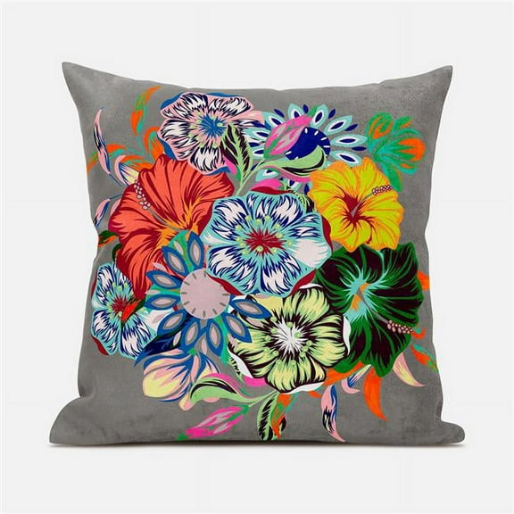 Friendship Bouquet Indoor/Outdoor Pillow with Removable Cover in Gray Green Pink Blue26x26